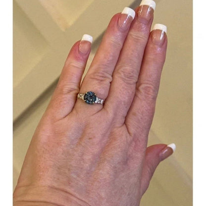 10K Solid Yellow Gold 2.36 Carat London Blue Topaz 12 Diamond Ring SZ 7.25
