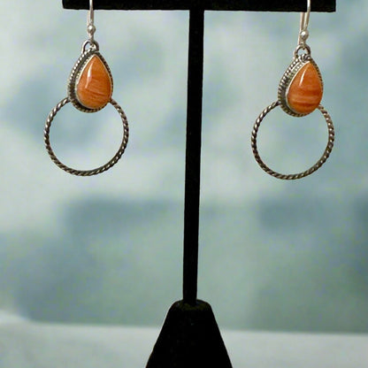 Orange Spiny Oyster Rope Design Hoop Dangle Earrings 2”