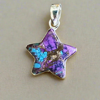 Purple Copper Turquoise Star Southwestern Pendant