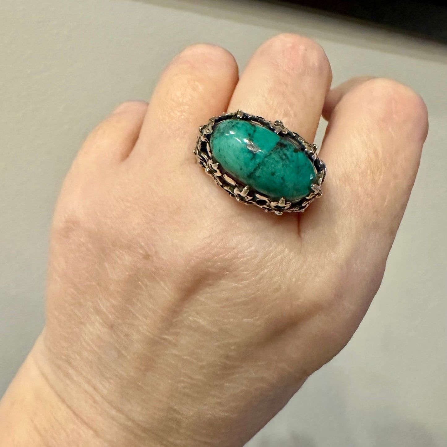 Amazing Turquoise Filigree Ring .925 Sterling Silver Ring Sz 8