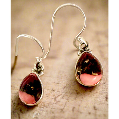 Red Rose Dahlia Turquoise Teardrop Dangle Earrings 1” Long