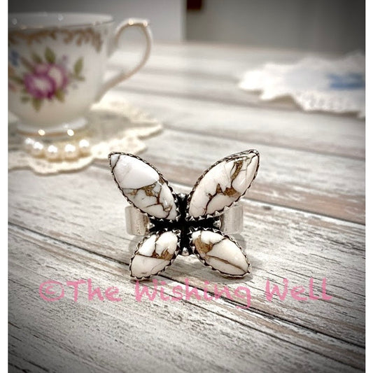Angel Dahlia Turquoise Butterfly Sterling Ring Adjustable Ring