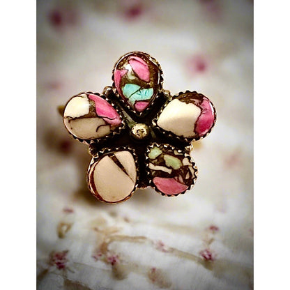 Cotton Candy Teardrop Cluster Flower Ring Size 6-10 Adjustable
