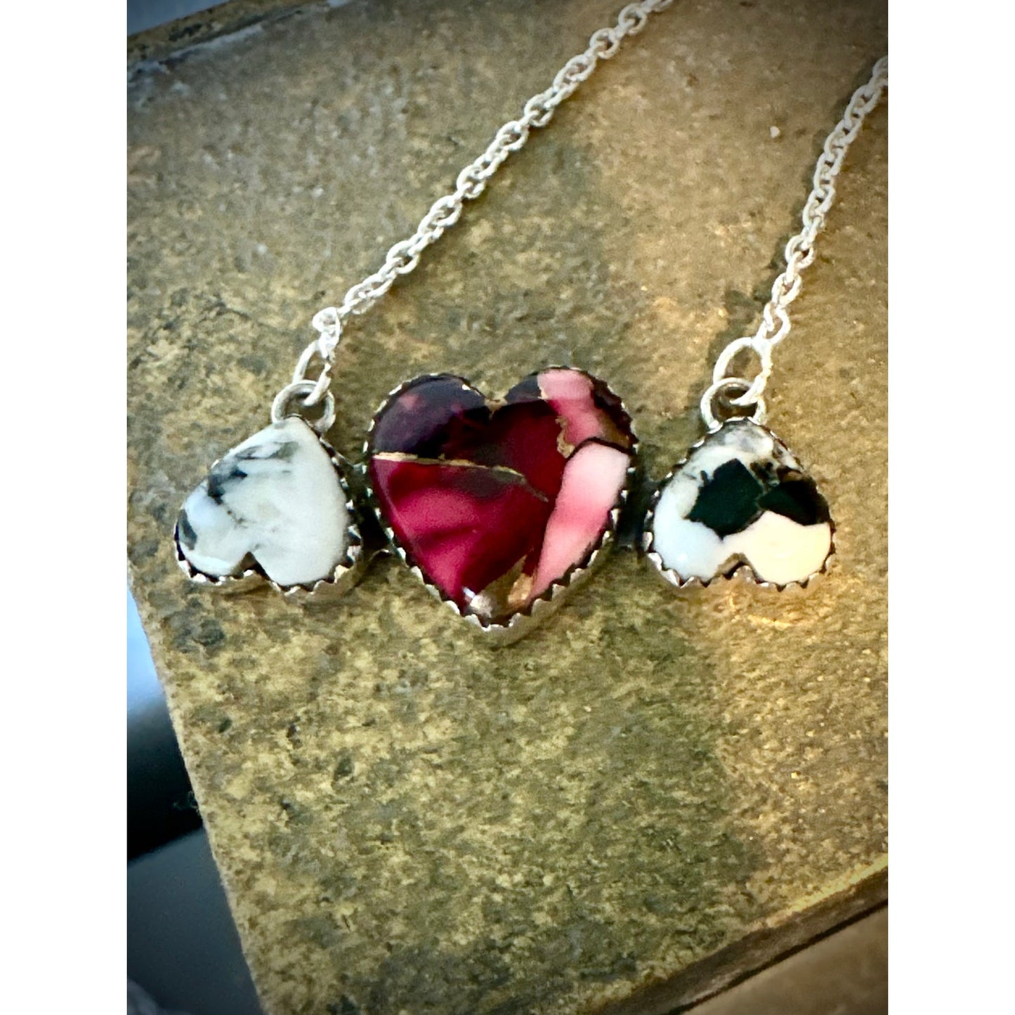 Red Rose Dahlia | White Buffalo | Heart Bar Necklace | 18-20”
