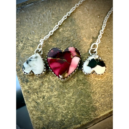 Red Rose Dahlia | White Buffalo | Heart Bar Necklace | 18-20”