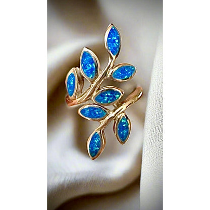 Balloon Blue Opal Leaf Climber Sterling Silver Ring Size 7