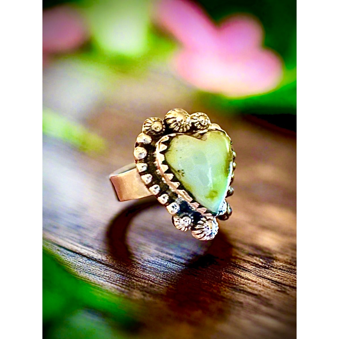Light Green Palomino Tirquoise Heart Ring Sterling Silver Size 5-11 Adjustable