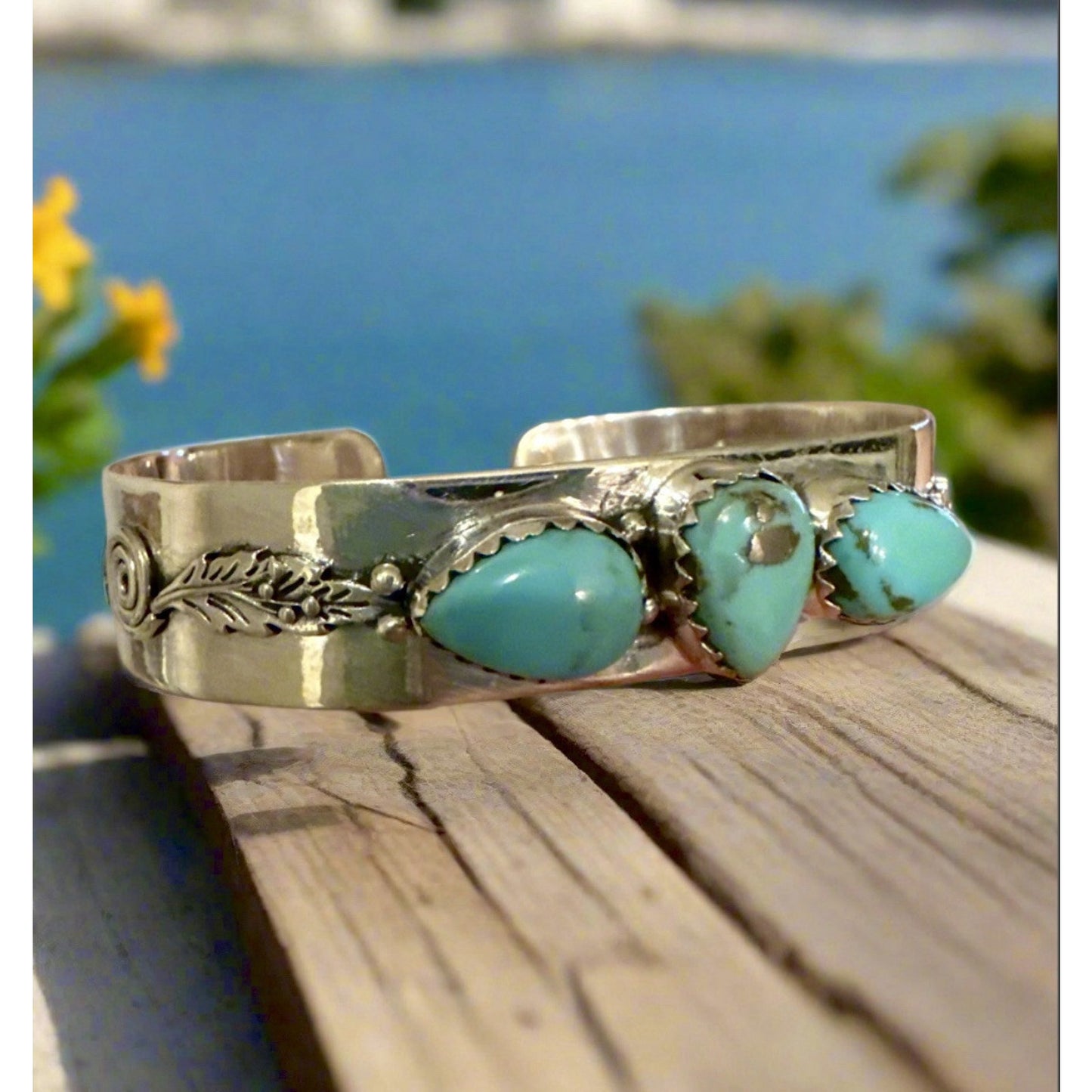 Arizona Turquoise Cuff Bracelet Sterling Silver Adjustsble