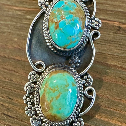 Mohave Turquoise Two Stone Sterling Silver Ring Size 7