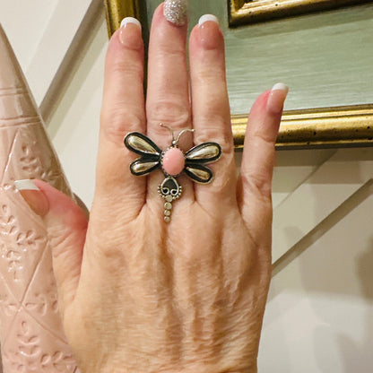 Pink Conch Dragonfly Sterling silver Ring Size 7
