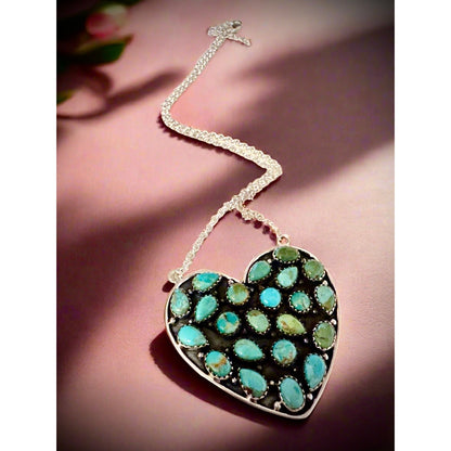WOW!!! Huge Kingman Turquoise Heart Shaped Sterling Necklace 1.75” x 1 u5”