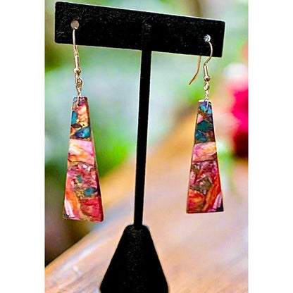 Pink Spiny Oyster Abstract 2.75” Long Dangle Earrings