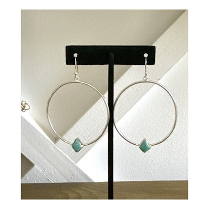 Natural Kingman Turquoise .925 Dangle Hoop Earrings 2.5” Southwestern