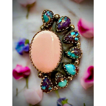 Queen Conch & Purple Spiny Oyster Cluster Half Ring Adjustable