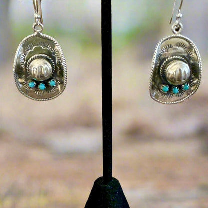 Turquoise Cowboy/Cowgirl Hat Earrings 1” Long Dangle