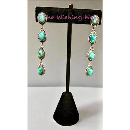 Blue Mohave Turquoise Long Dangle Earrings 2.5”