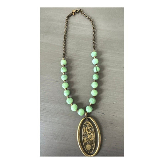 Vintage 1960's Brass "Age of Aquarius" Hand-Knotted Aventurine Necklace
