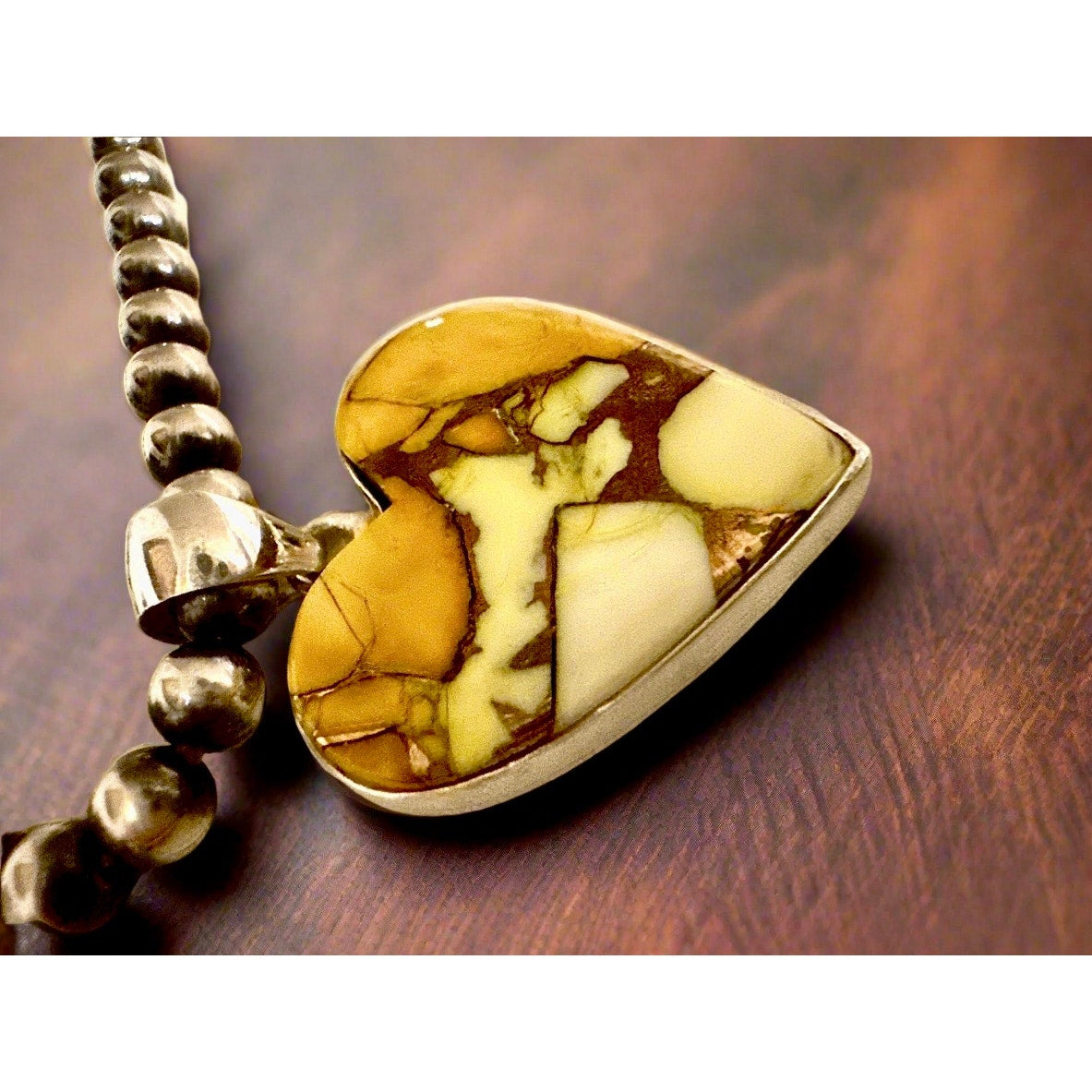 Honey Dahlia Turquoise Heart Sterling Southwestern Pendant 1.25”