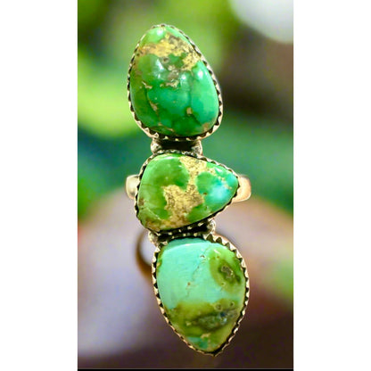 Sonoran Gold Turquoise Three Stone Ring Sterling Adjustable 5-10
