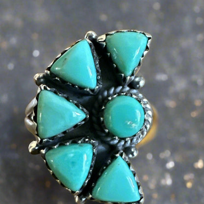 Kingman Turquoise Southwestern Naja Triangle Ring Size 7.5