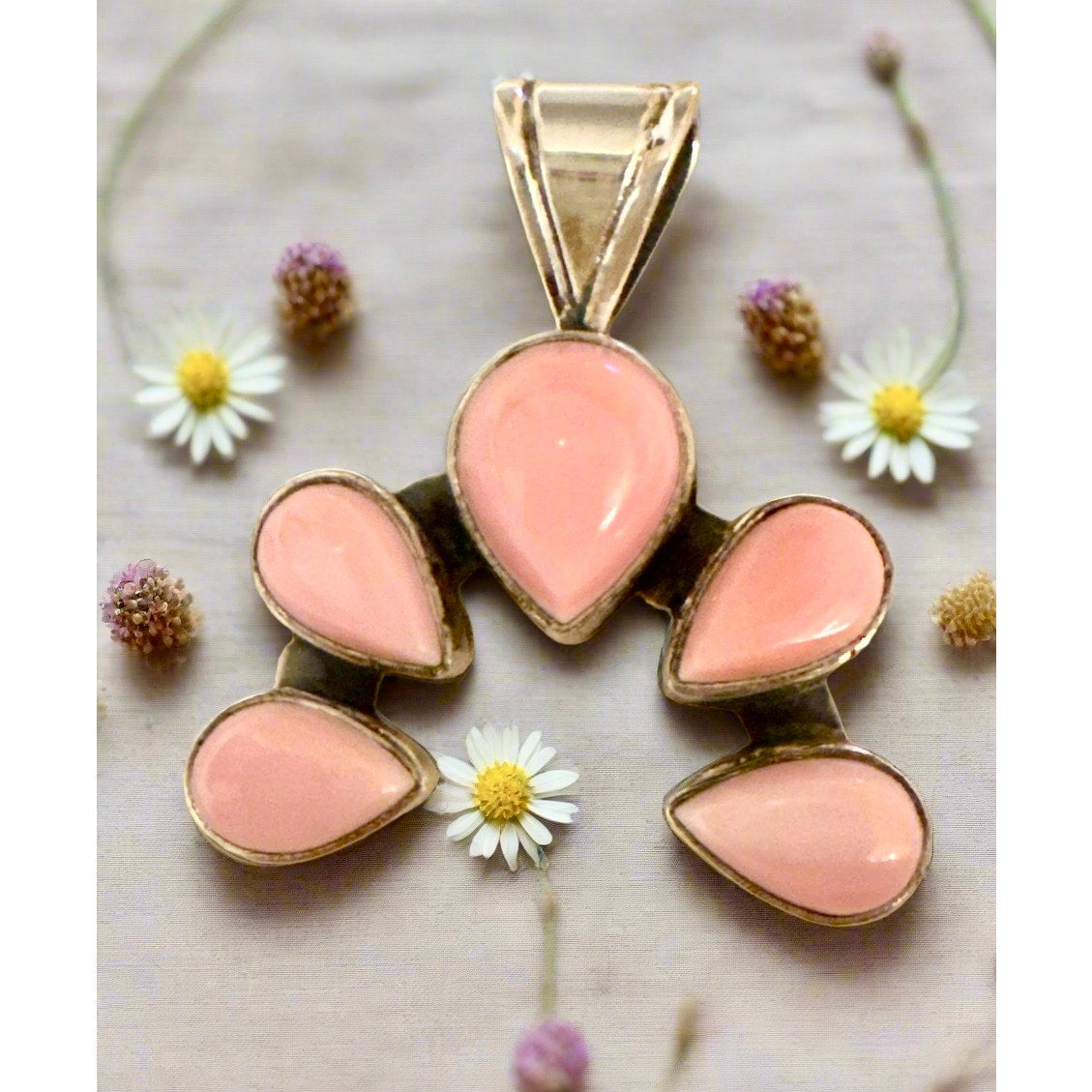 Mini Pink Conch Naja Pendant Sterling Silver Solid Back