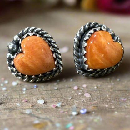 Spiny Oyster Heart Rope Southwestern Stud Earrings 925
