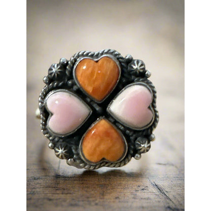 Spiny Oyster & Pink Conch Sterling Silver Southwestern Ring SZ 7