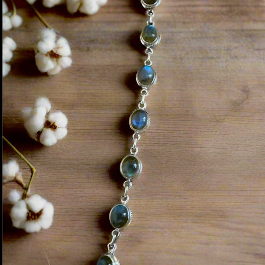 Labradorite & .925 Sterling Silver Bracelet Adjustable 6-7.5”