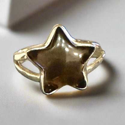 Rare Smoky Quartz Celestial Star Sterling Silver Ring Size Adjustable.