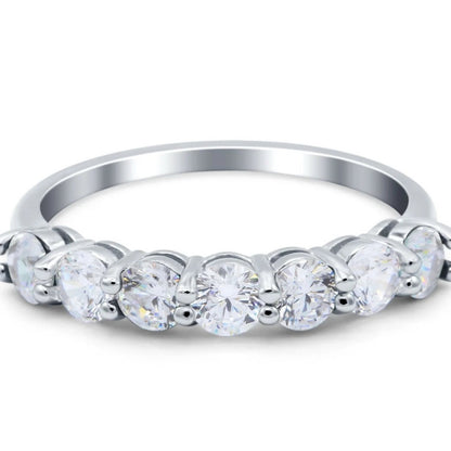 Art Deco Half Eternity Stackable Wedding Ring Simulated CZ 925 Sterling Silver