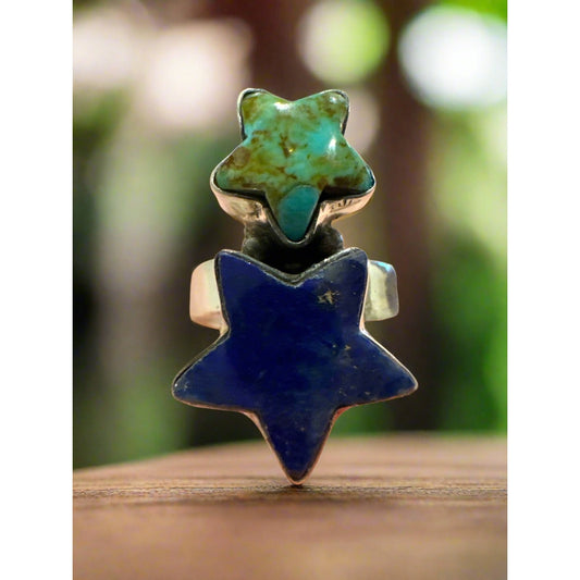 Lapis Lazuli | Sonoran Gold Turquoise| Celestial Star Ring | Adjustable