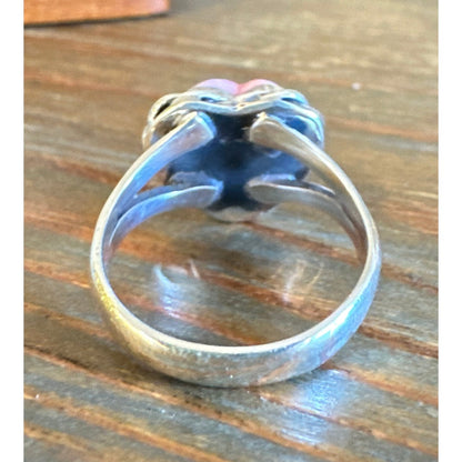 Pink Conch .925 Sterling Heart Rope Southwestern Ring Sz 9