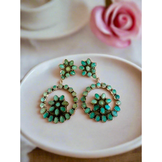 STUNNING!!! 2.5” Green Turquoise Dangle Round Earrings