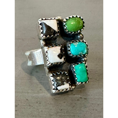 Sonoran Gold Turquoise | White Buffalo | Square Cluster Ring | 5-10