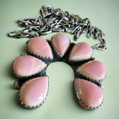 Pink Conch Naja Paper Clip Necklace .925 Sterling Silver 18”