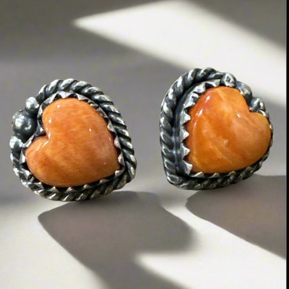 Spiny Oyster Heart Rope Southwestern Stud Earrings 925