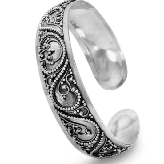 Oxidized Beaded Filigree Bali Cuff