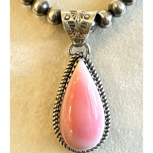 Natural Pink Conch Teardrop .925 Sterling Pendant