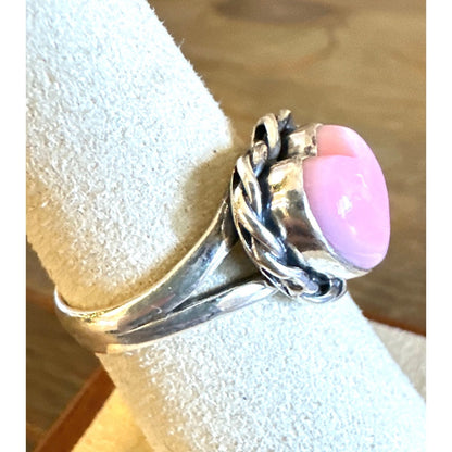 Pink Conch .925 Sterling Heart Rope Southwestern Ring Sz 9