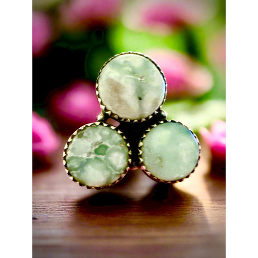 Palomino Turquoise | Three Stone Round | Sterling Ring | Adjustable Size 5-10