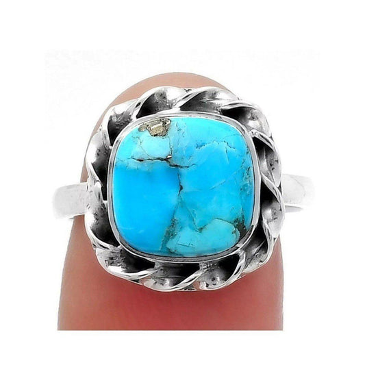 Natural Kingman Turquoise With Pyrite Ring size-8