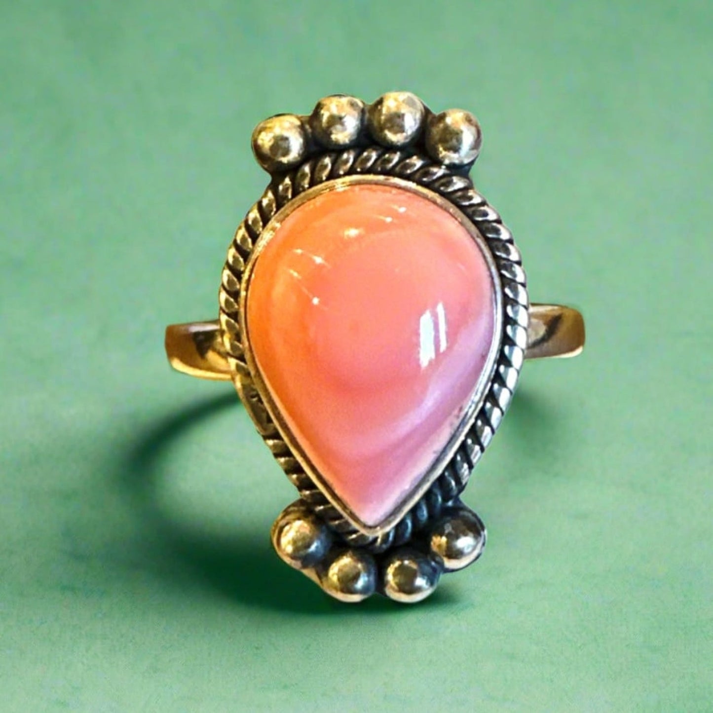 Pink Conch Southwestern Sterling Silver Ring Size 9