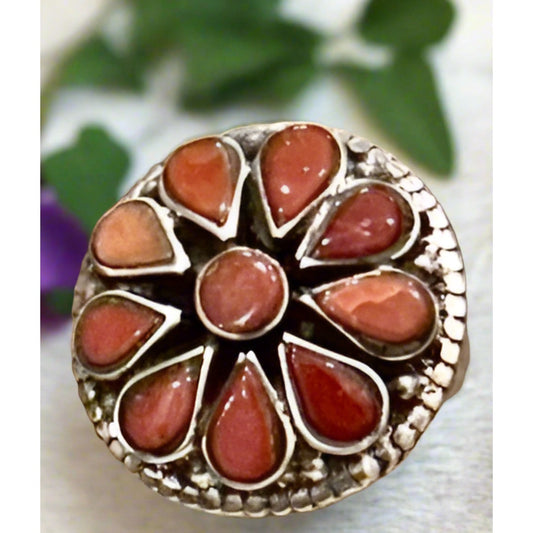 Coral | Flower| Cluster | SouthWestern Ring | Adjustable 5-10
