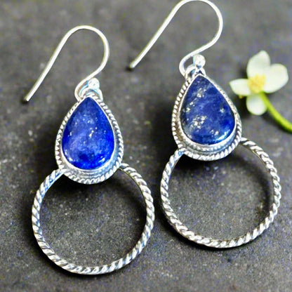 Lapis Lazuli Rope Design Hoop Southwestern Earrings