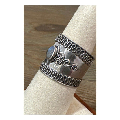 Moonstone Balli Ring .925 Sterling Silver Boho Size Sz 7.5