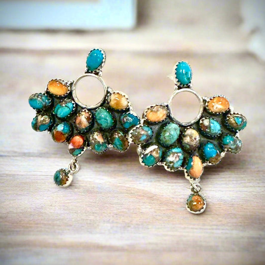Spiny oyster turquoise pushback earrings 1.5”