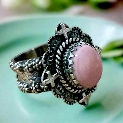 Pink Conch Cross Design  Ring .925 Sterling Silver Size 7