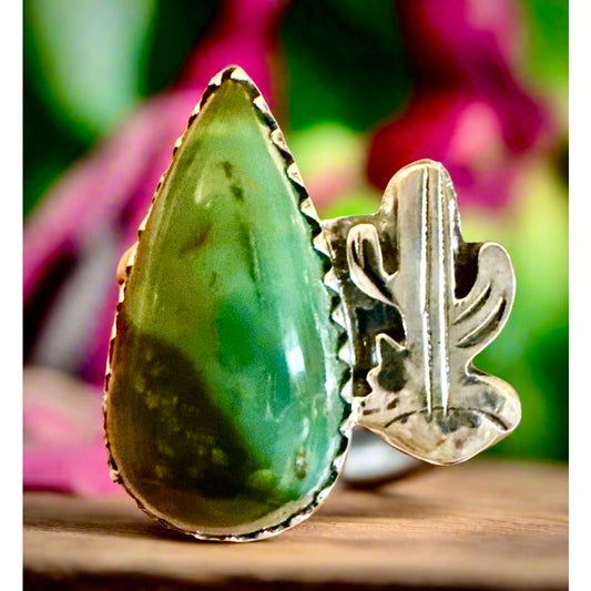 Green Turquoise Cactus Sterling Silver Ring Size  9
