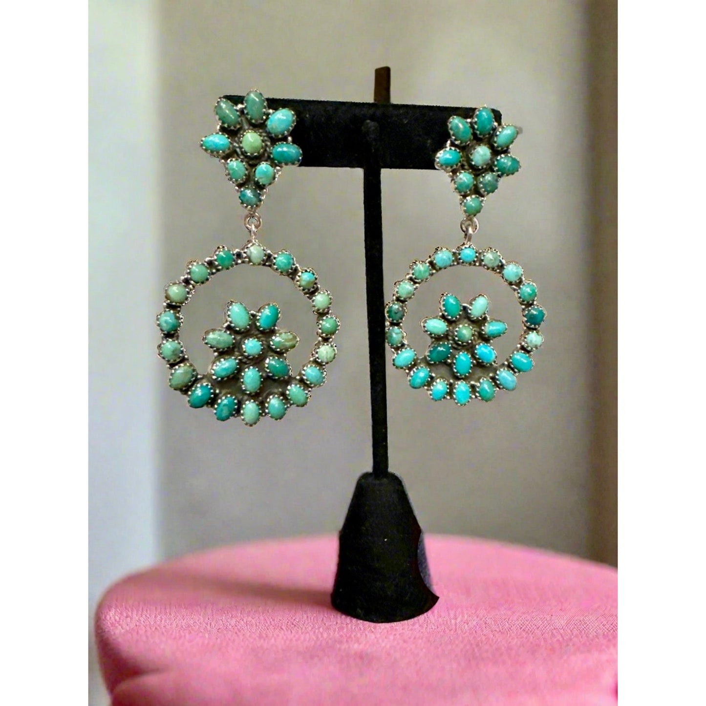 STUNNING!!! 2.5” Green Turquoise Dangle Round Earrings