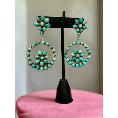 STUNNING!!! 2.5” Green Turquoise Dangle Round Earrings